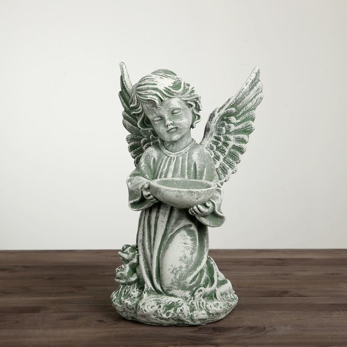 Статуэтка "Ангел с чашей наверху" под камень, цвет зелёный