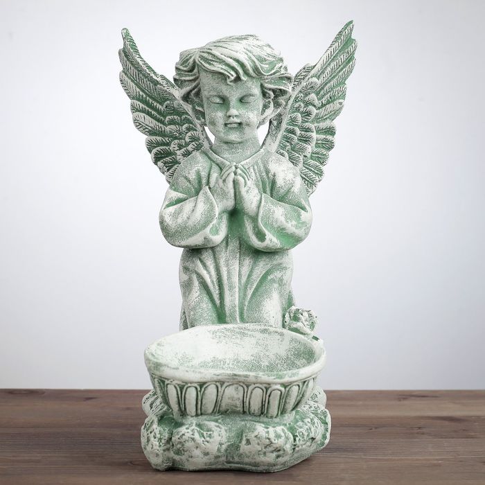 Статуэтка "Ангел с чашей снизу" под камень, цвет зелёный