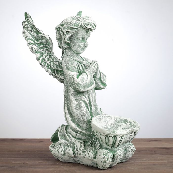 Статуэтка "Ангел с чашей снизу" под камень, цвет зелёный