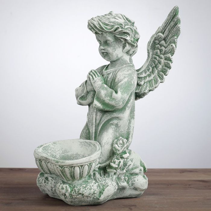 Статуэтка "Ангел с чашей снизу" под камень, цвет зелёный