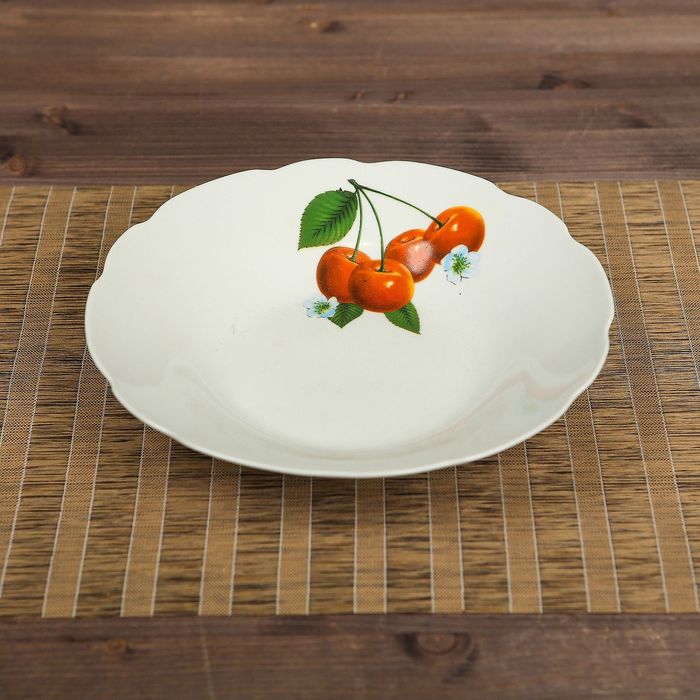 Тарелка d=24 см "Суповая" вишня, деколь