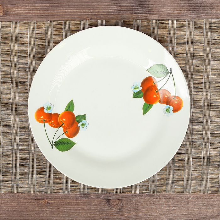 Тарелка d=27 см круглое, вишня, деколь