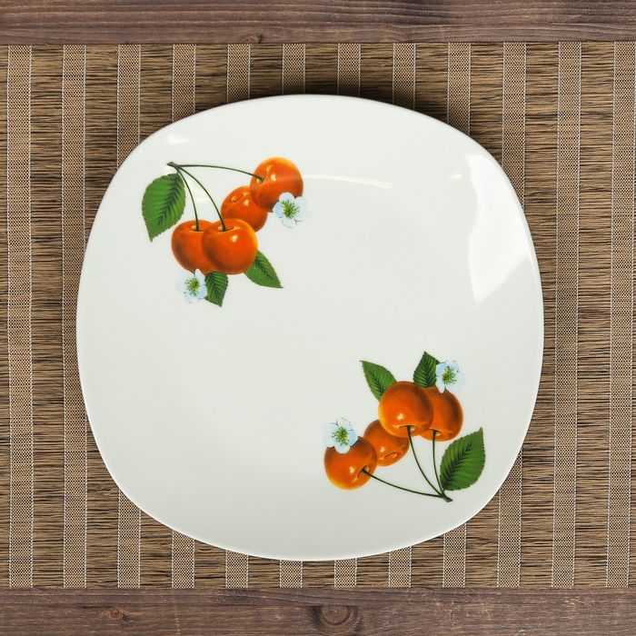 Тарелка 30 см квадратное, вишня, деколь