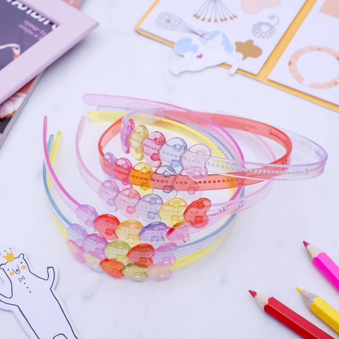 Ободок для волос "Прозрачный" 0,8 см цветы, микс