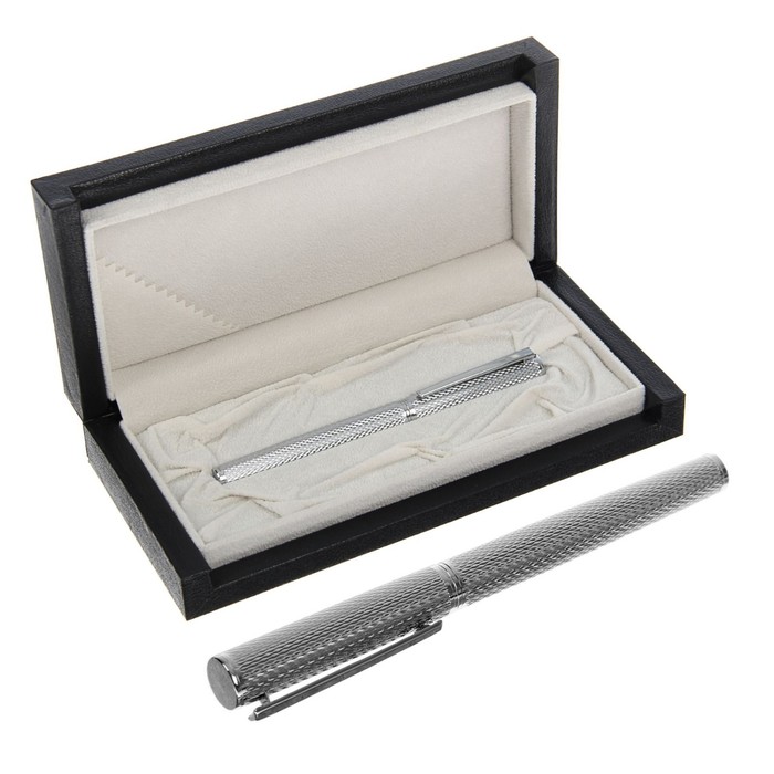 Ручка подарочная перьевая в кожзам футляре Фаворит корпус серебристый