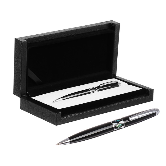 Ручка подарочная шариковая в кожзам футляре повортная Перламутр корпус черный