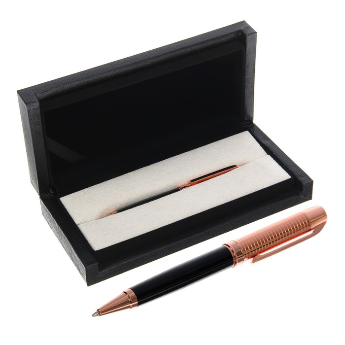 Ручка подарочная шариковая в кожзам футляре поворотная Крона корпус черно-золотой