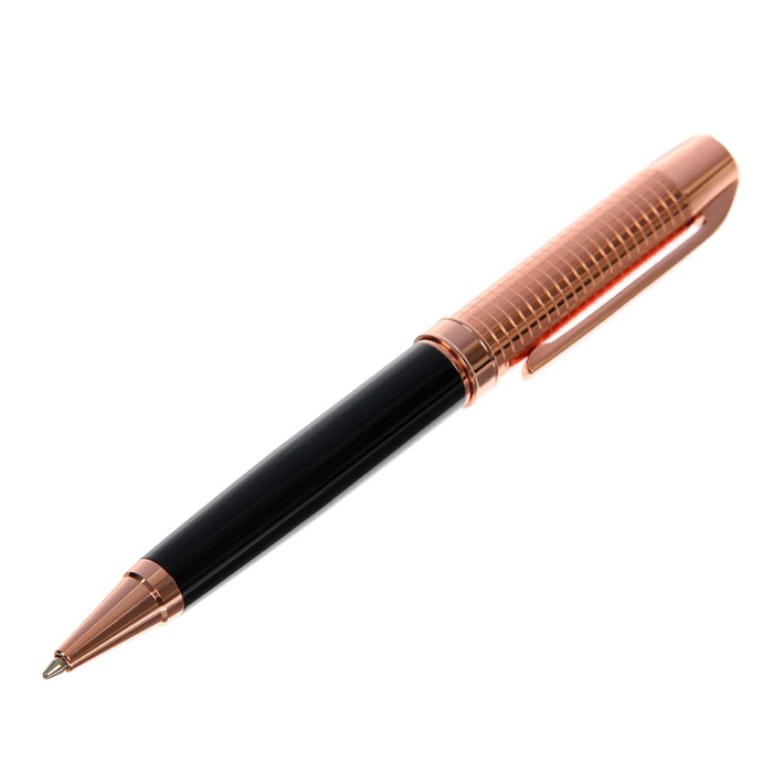 Ручка подарочная шариковая в кожзам футляре поворотная Крона корпус черно-золотой