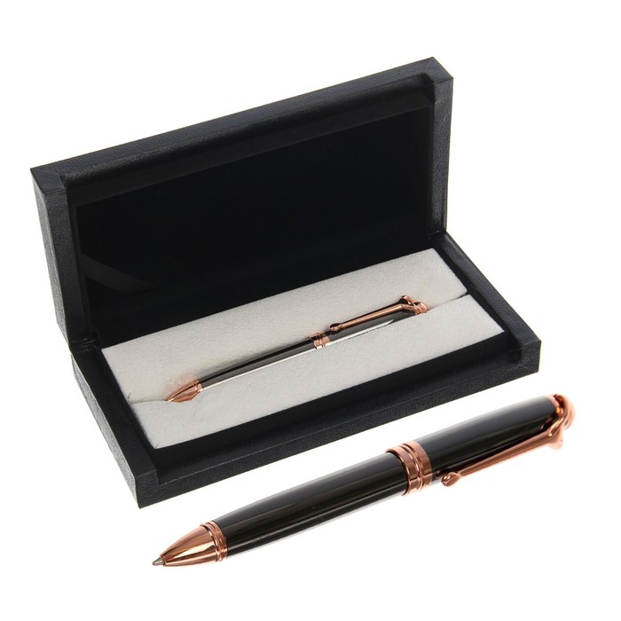 Ручка подарочная шариковая в кожзам футляре поворотная Президент корпус бронзовый с золотом