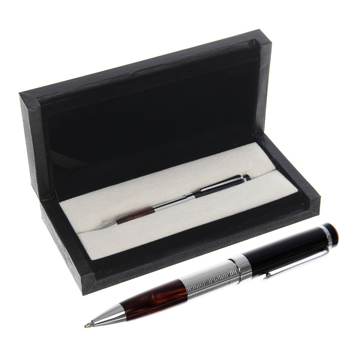 Ручка подарочная шариковая в кожзам футляре поворотная VIP черная с вставкой под камень