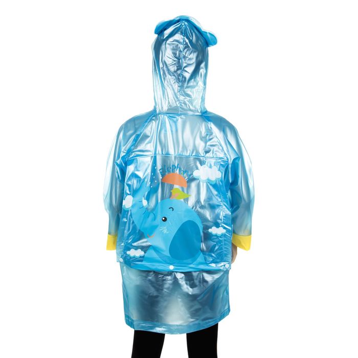 Дождевик детский "Слоник", надувной капюшон, карман под рюкзак, рост 110-120