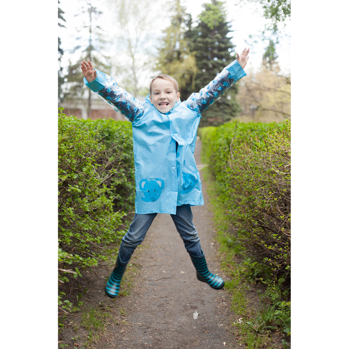 Дождевик детский "Слоник", надувной капюшон, карман под рюкзак, рост 130-150