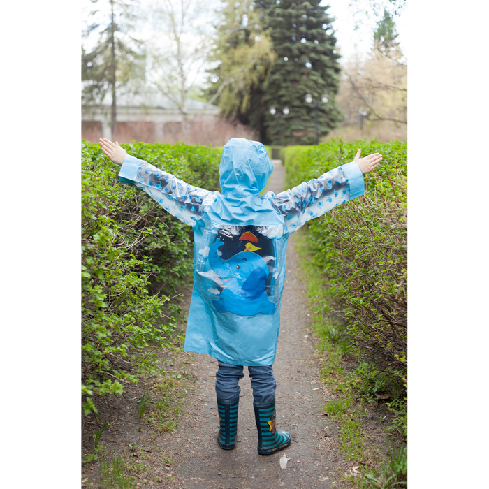 Дождевик детский "Слоник", надувной капюшон, карман под рюкзак, рост 130-150