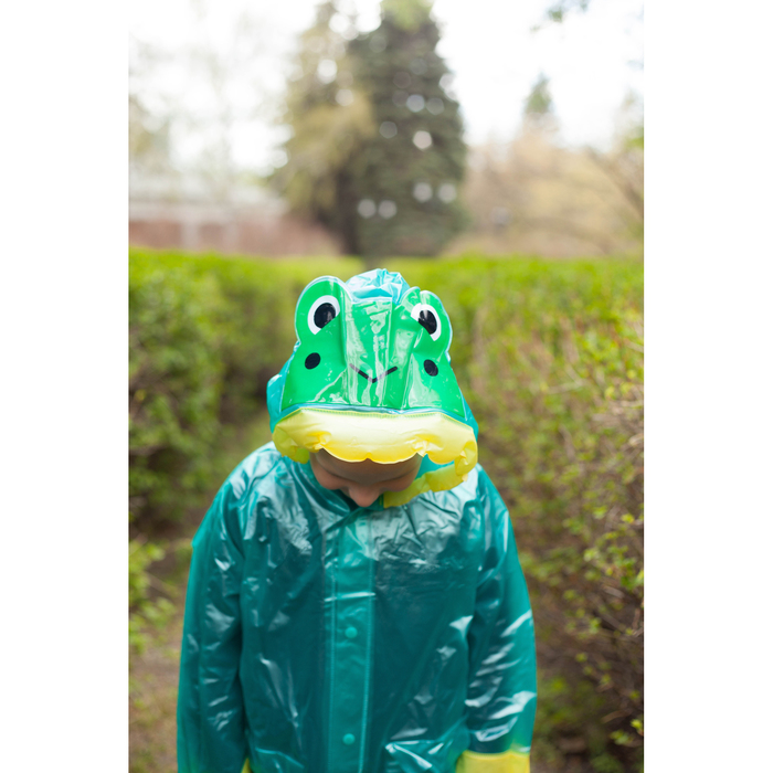 Дождевик детский "Лягушонок", надувной капюшон, карман под рюкзак, рост 120-130