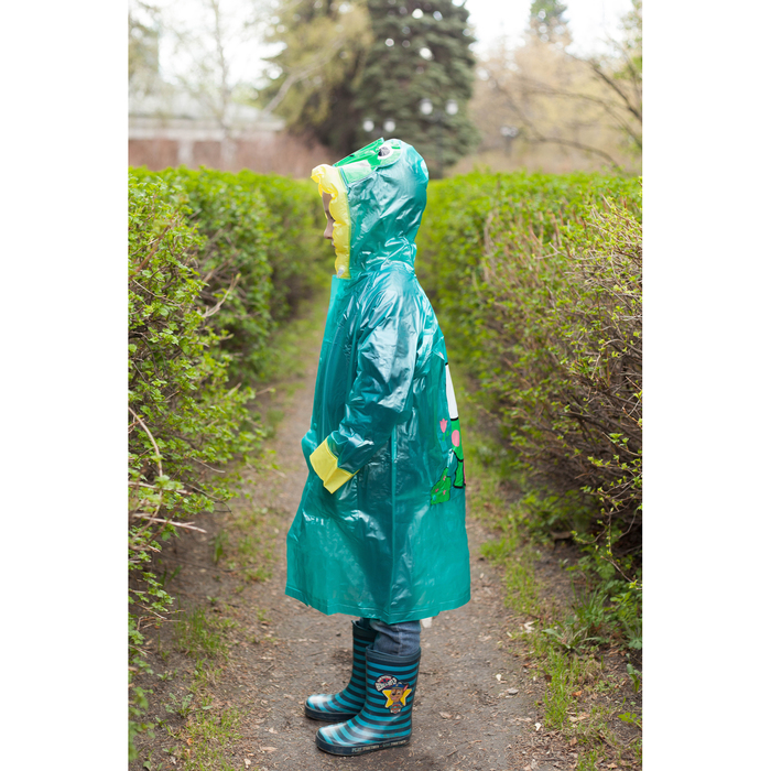 Дождевик детский "Лягушонок", надувной капюшон, карман под рюкзак, рост 120-130