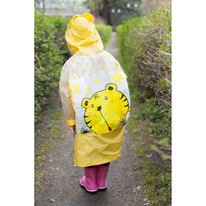 Дождевик детский "Тигренок", надувной капюшон, карман под рюкзак, рост 120-130
