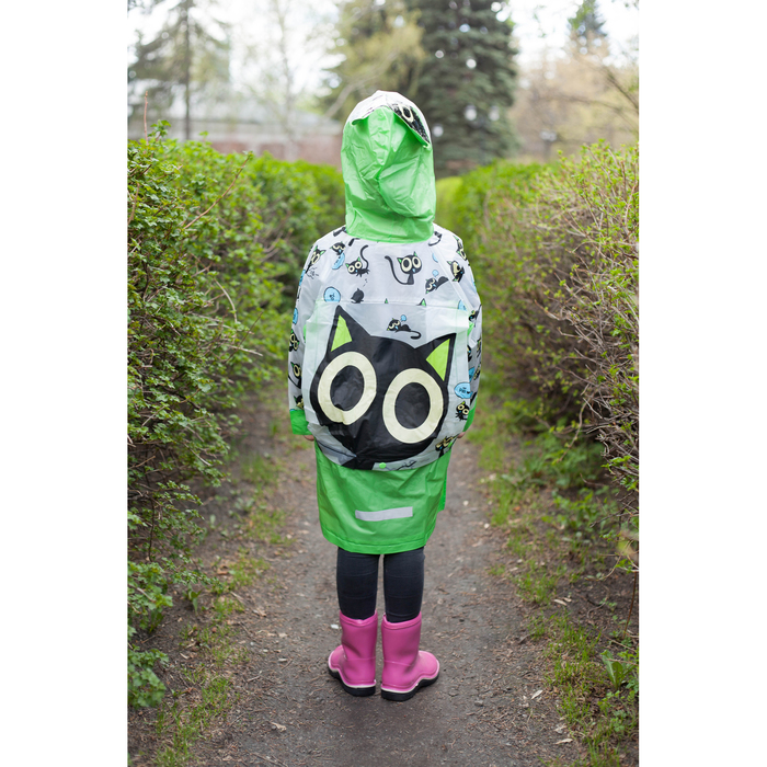 Дождевик детский "Котёнок", надувной капюшон, карман под рюкзак, рост 120-130