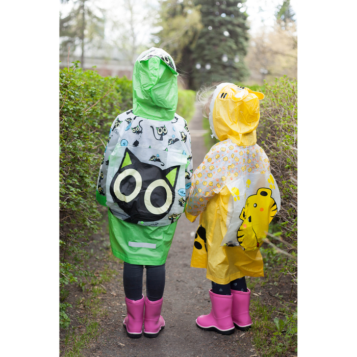 Дождевик детский "Котёнок", надувной капюшон, карман под рюкзак, рост 120-130