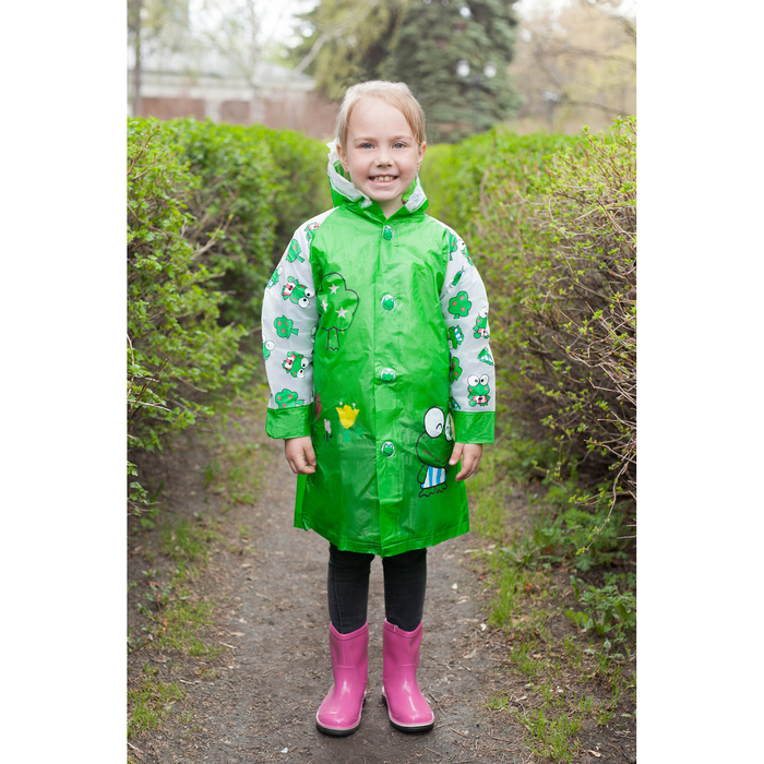 Дождевик детский "Лягушонок", надувной капюшон, карман под рюкзак, рост 100-110