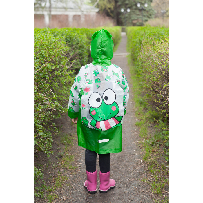 Дождевик детский "Лягушонок", надувной капюшон, карман под рюкзак, рост 100-110