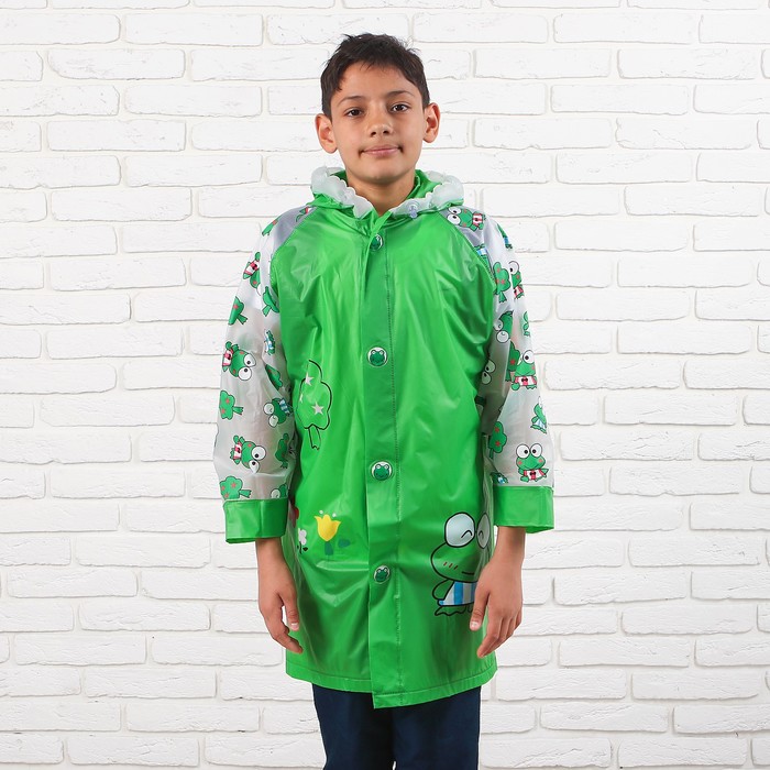 Дождевик детский "Лягушонок", надувной капюшон, карман под рюкзак, рост 130 -150