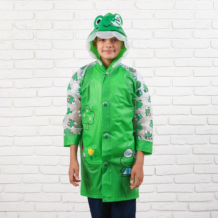Дождевик детский "Лягушонок", надувной капюшон, карман под рюкзак, рост 130 -150