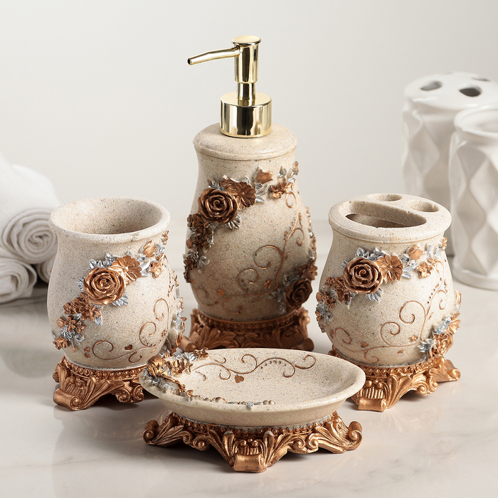 Набор аксессуаров для ванной комнаты, 4 предмета "Узоры"