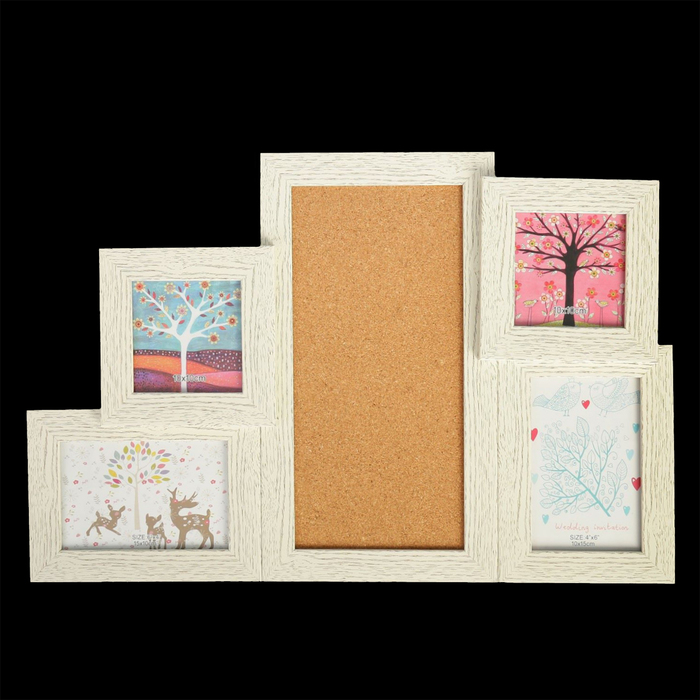 Фоторамка на 4 фото 10х10 10х15 см с доской записок "Белое дерево с прожилками" 34х52,5 см