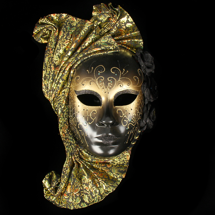 Маска интерьерная "Венецианская. Коломбина" чёрная с золотом 50х35х14 см