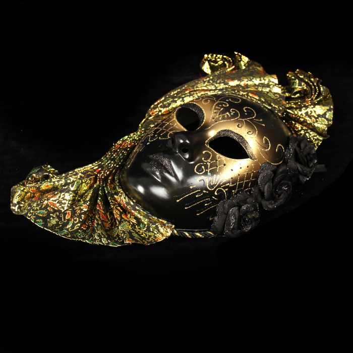 Маска интерьерная "Венецианская. Коломбина" чёрная с золотом 50х35х14 см
