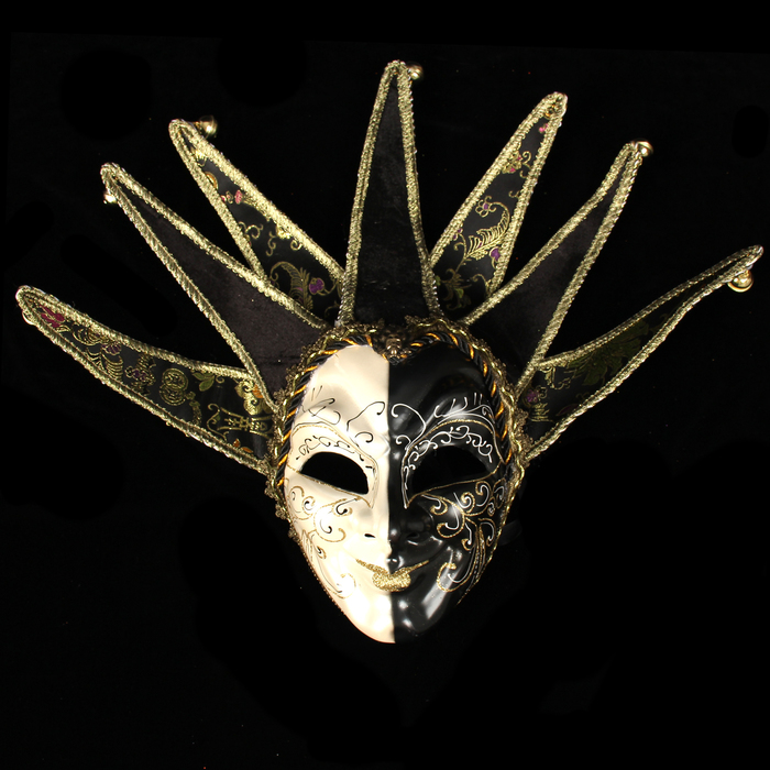 Маска интерьерная "Венецианская. Шут" чёрно-белая 32х40х14 см