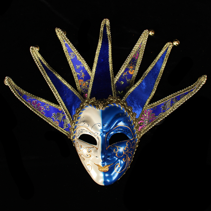 Маска интерьерная "Венецианская. Шут" сине-белая 32х40х14 см