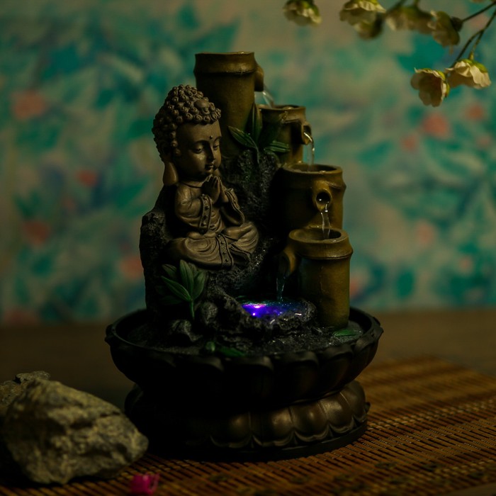 Фонтан "Маленький будда медитируют у бамбукового родника" 28х19х19 см