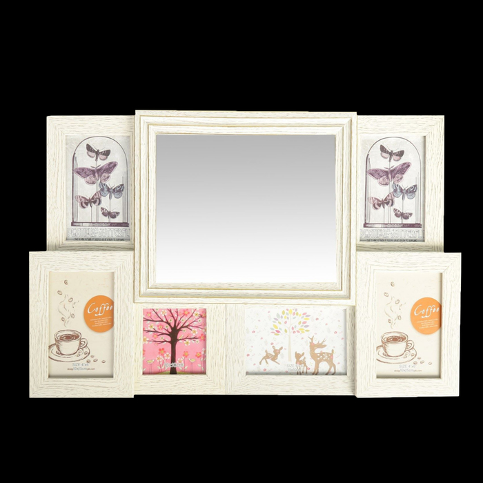 Фоторамка на 6 фото 10х10, 10х15 см зеркало "Белая с прожилками" 37х58,5 см