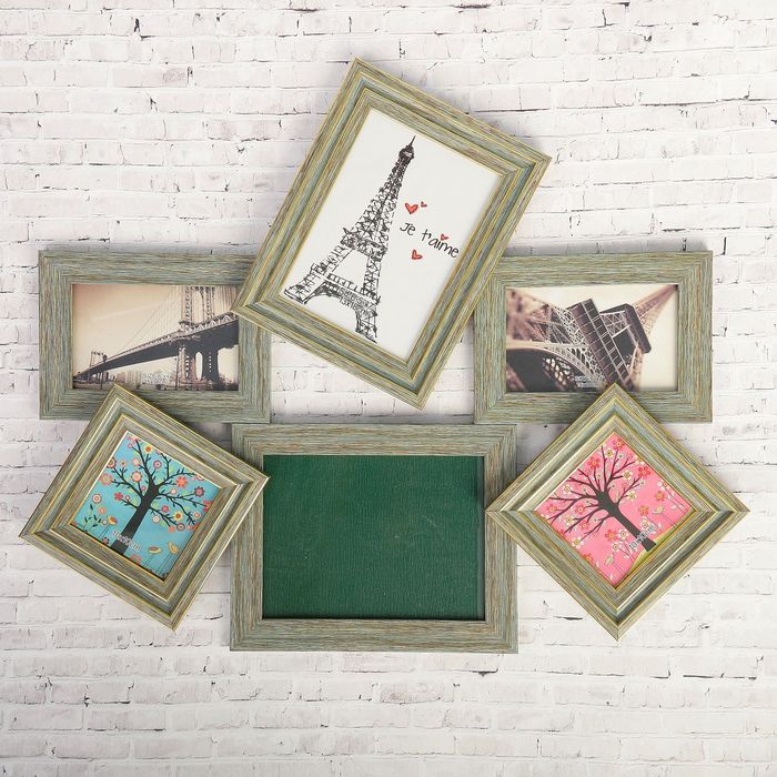 Фоторамка на 5 фото 10х10, 10х15, 13х18 см с меловой доской "Серая" 48х59 см