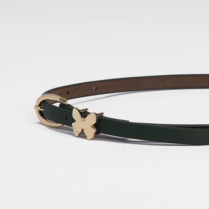Ремень женский, гладкий, пряжка и хомут золото, ширина - 1 см, цвет зелёный