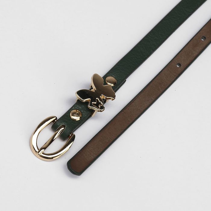 Ремень женский, гладкий, пряжка и хомут золото, ширина - 1 см, цвет зелёный