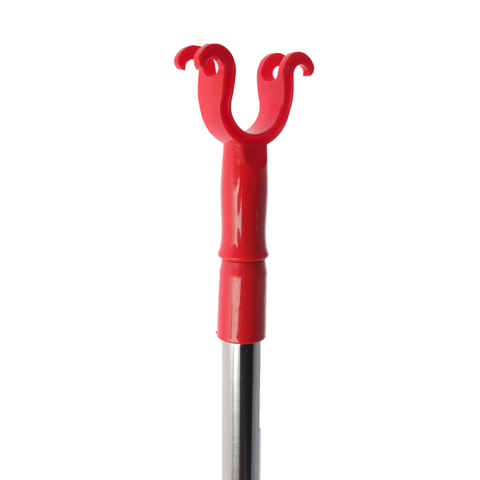 Съемник для одежды телескопический, L=80-153, вилка 7,5х4,5 , два крючка, цвет красный