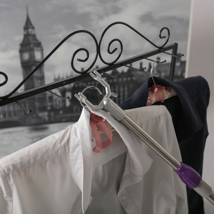 Съемник для одежды телескопический, L=80-128, вилка 6*6,5, металл, цвет фиолетовый