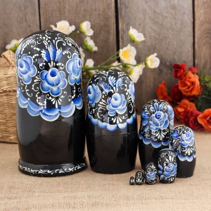 Матрёшка «Дарья», синий платок, 8 кукольная, 19 см