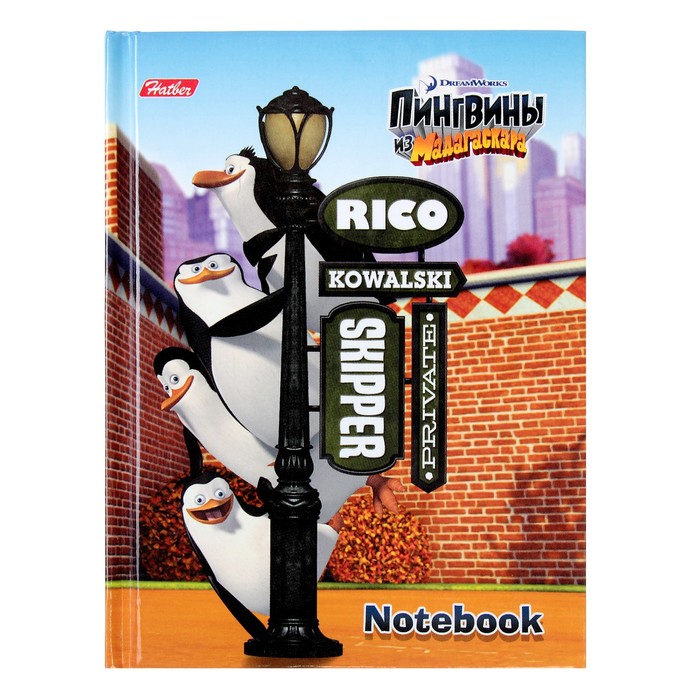 Блокнот А6, 80 листов клетка "Пингвины из Мадагаскара", твердая обложка