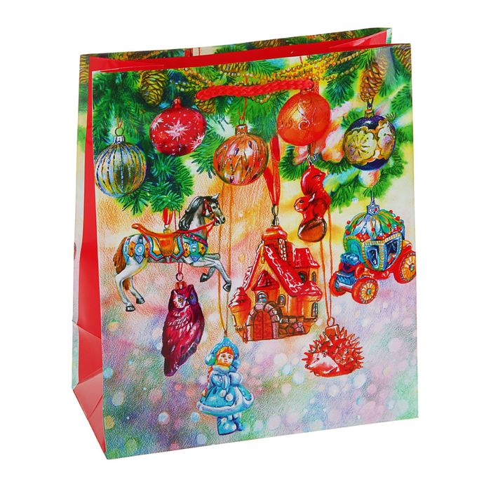Пакет подарочный "Ёлочные игрушки", 24 х 20 х 10.2 см