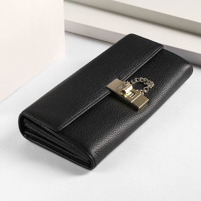 Кошелёк женский, 5 отделов, для карт, для монет, наружный карман, цвет чёрный