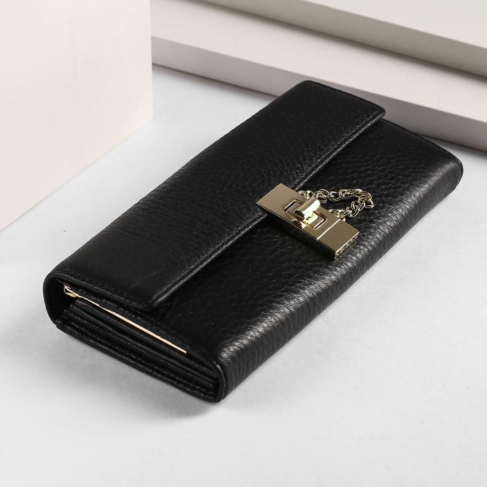 Кошелёк женский, 5 отделов, для карт, для монет, наружный карман, цвет чёрный