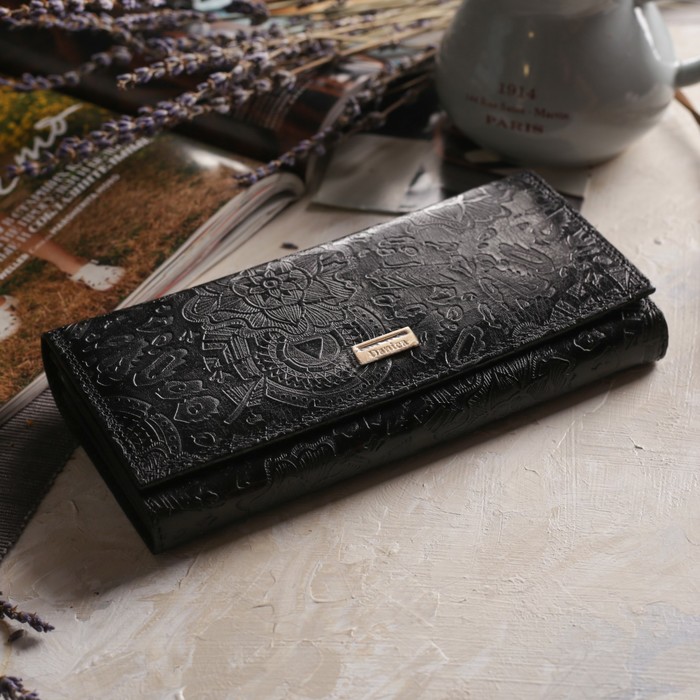 Кошелёк женский, 5 отделов, для карт, для монет, наружный карман, цвет чёрный