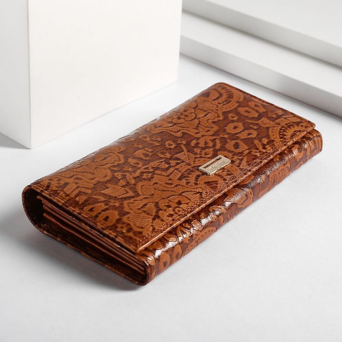 Кошелёк женский, 5 отделов, для карт, для монет, наружный карман, цвет коричневый