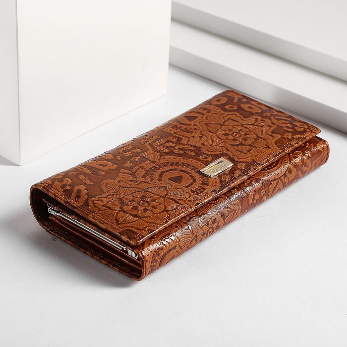 Кошелёк женский, 5 отделов, для карт, для монет, наружный карман, цвет коричневый