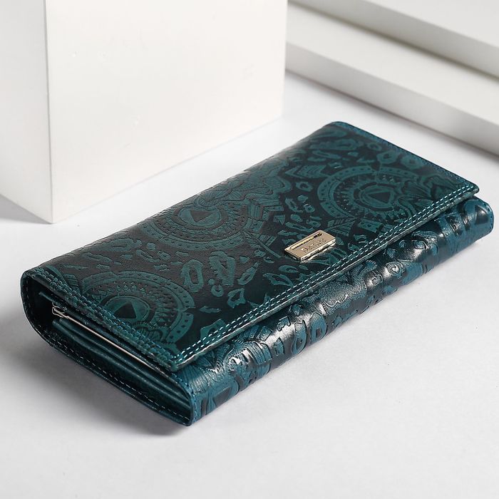 Кошелёк женский, 5 отделов, для карт, для монет, наружный карман, цвет бирюзовый