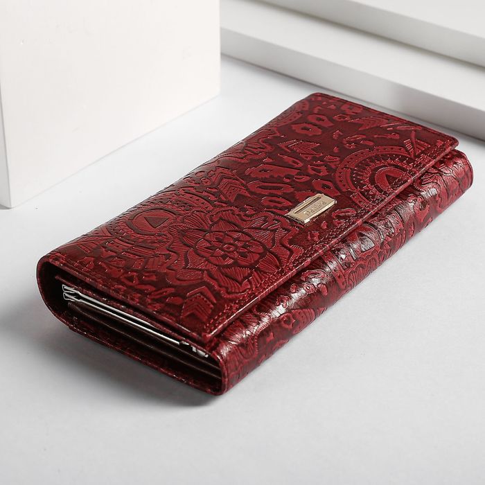 Кошелёк женский, 5 отделов, для карт, для монет, наружный карман, цвет бордовый