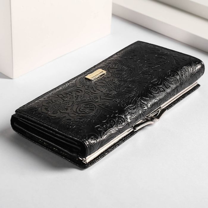 Кошелёк женский, 5 отделов, для карт, для монет, наружный карман, цвет чёрный